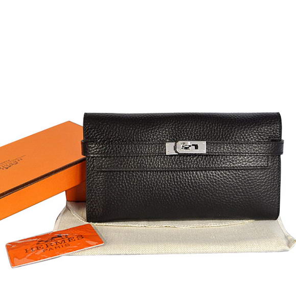 High Quality Hermes Kelly Wallet Togo Leather Bi-Fold Purse A708 Black Fake - Click Image to Close